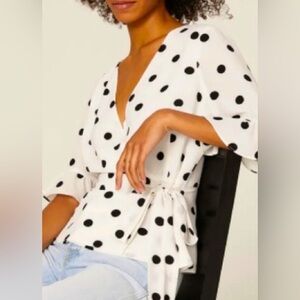 Great Jones Polka Dot Wrap Top Size M/White & Black